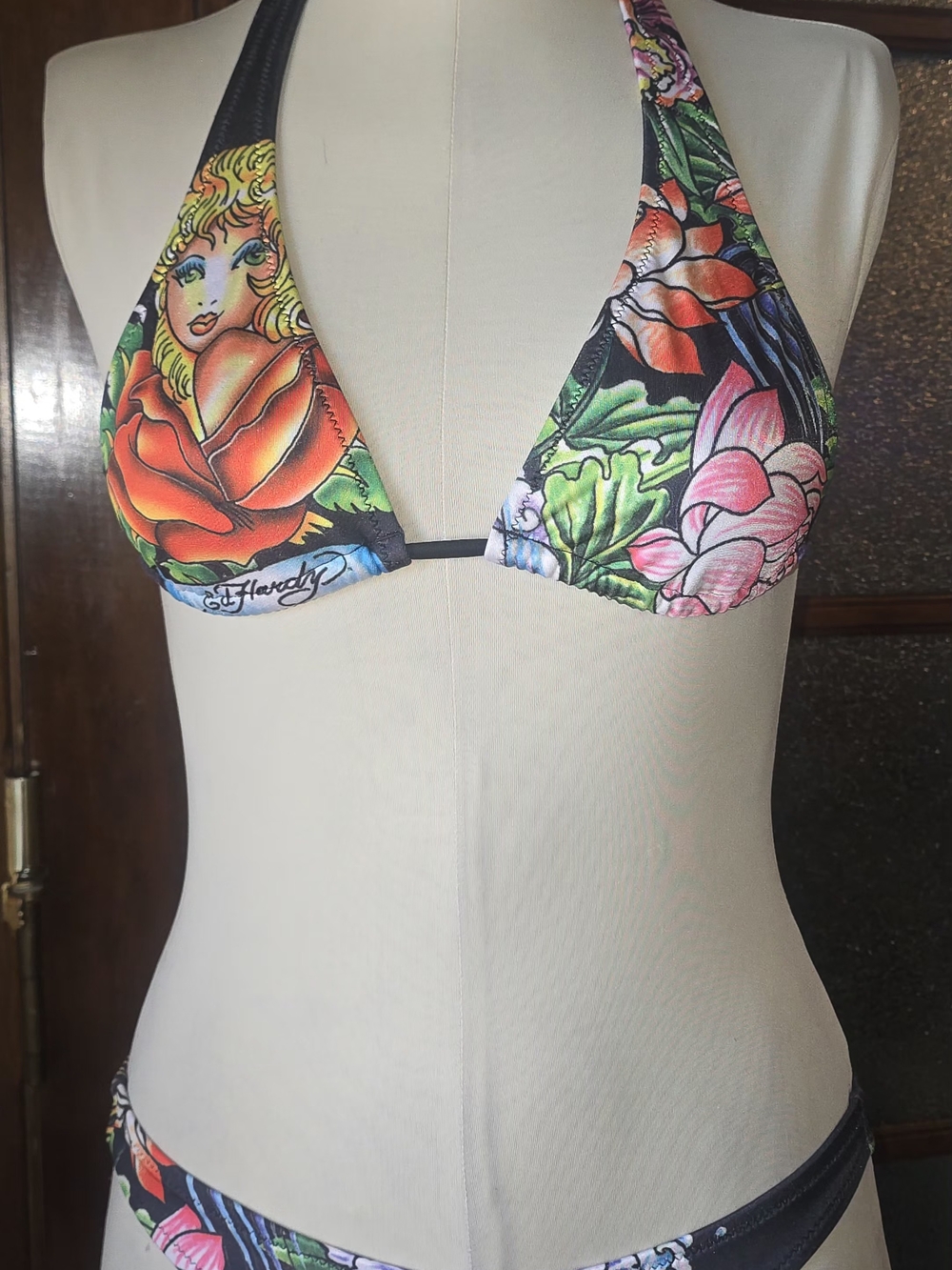 Ed Hardy Black Floral Tattoo Print Bikini X Christian Audigier - Picture 2 of 10